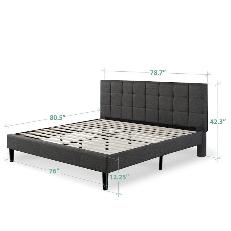 Base de cama tipo plataforma King, cosida en cuadrado gris