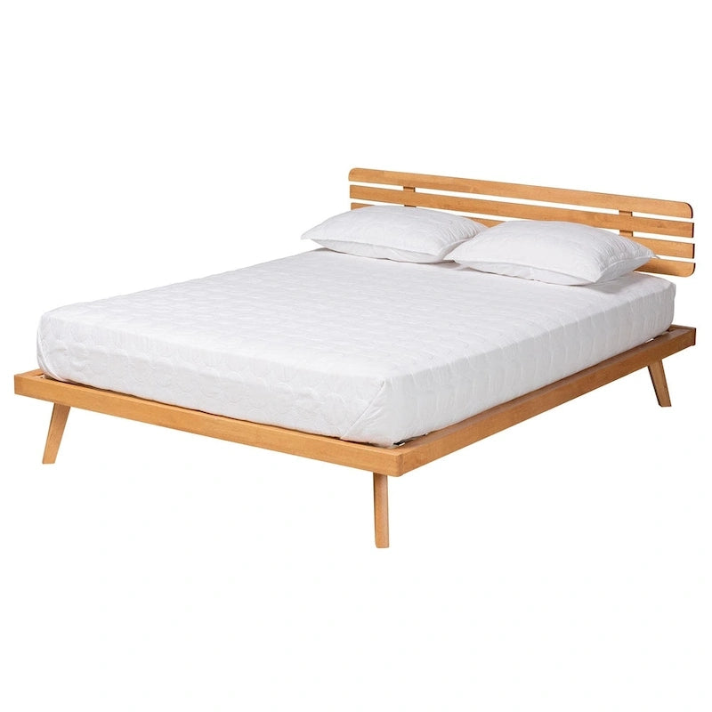 Cama Plataforma de Madera con Acabado Marrón Rústico