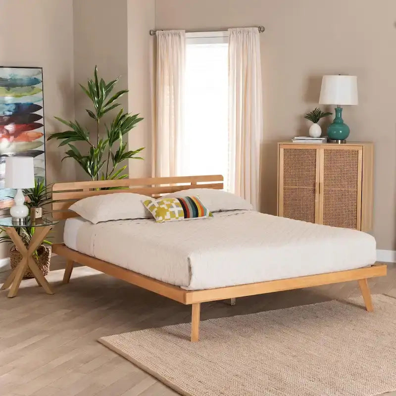 Cama Plataforma de Madera con Acabado Marrón Rústico