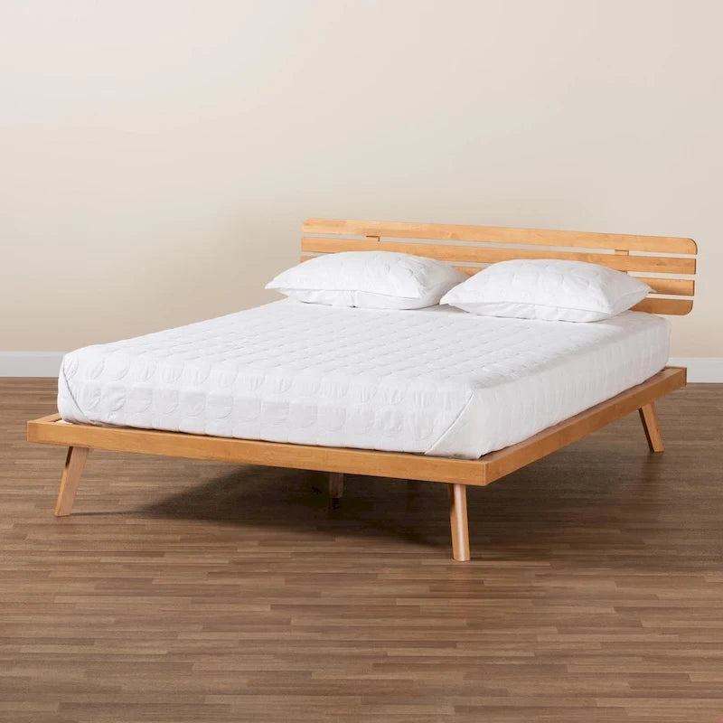Cama Plataforma de Madera con Acabado Marrón Rústico