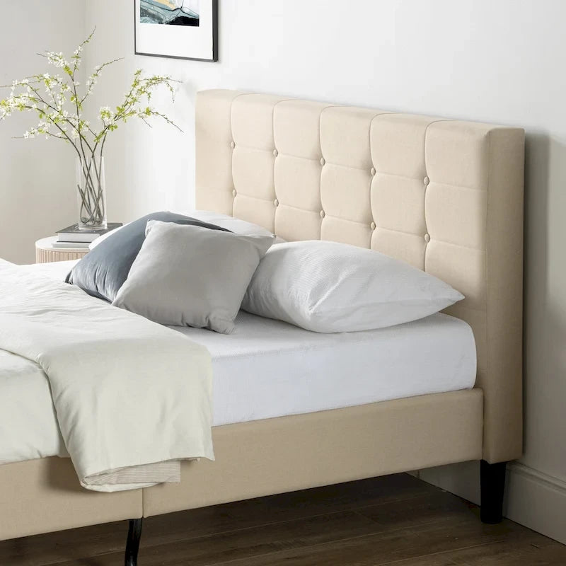 Cama Plataforma Tapizada capitoné de Tela Beige - King Size