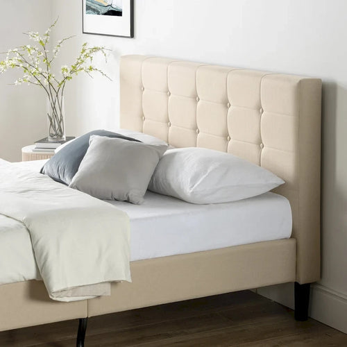 Cama Plataforma Tapizada capitoné de Tela Beige - King Size