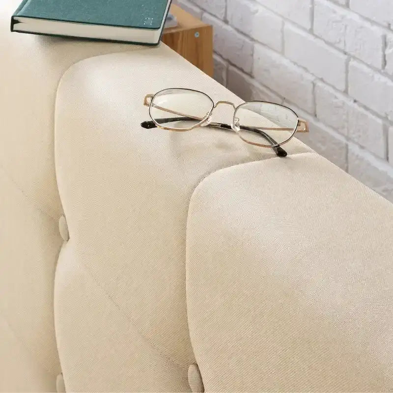 Cama Plataforma Tapizada capitoné de Tela Beige - King Size