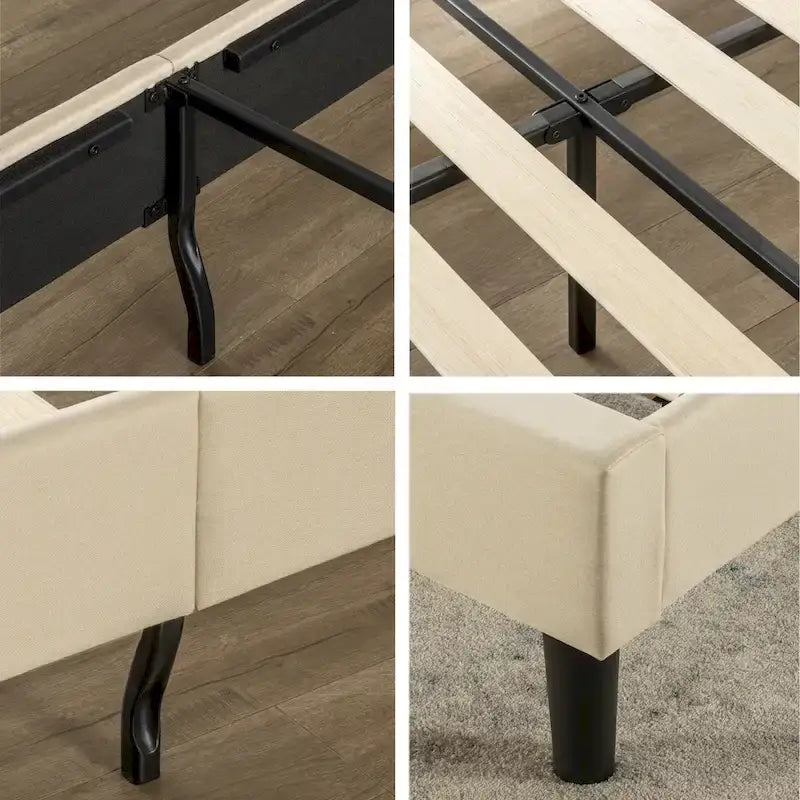 Cama Plataforma Tapizada capitoné de Tela Beige - King Size