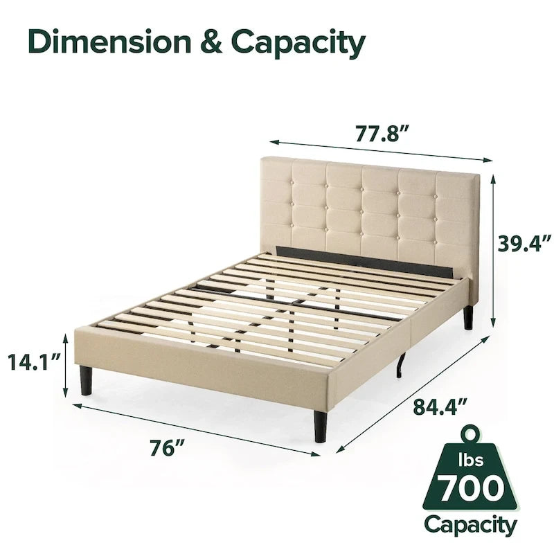 Cama Plataforma Tapizada capitoné de Tela Beige - King Size