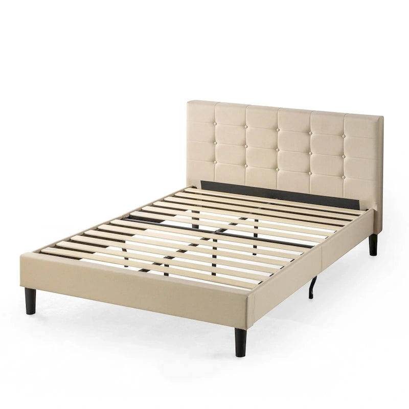 Cama Plataforma Tapizada capitoné de Tela Beige - King Size