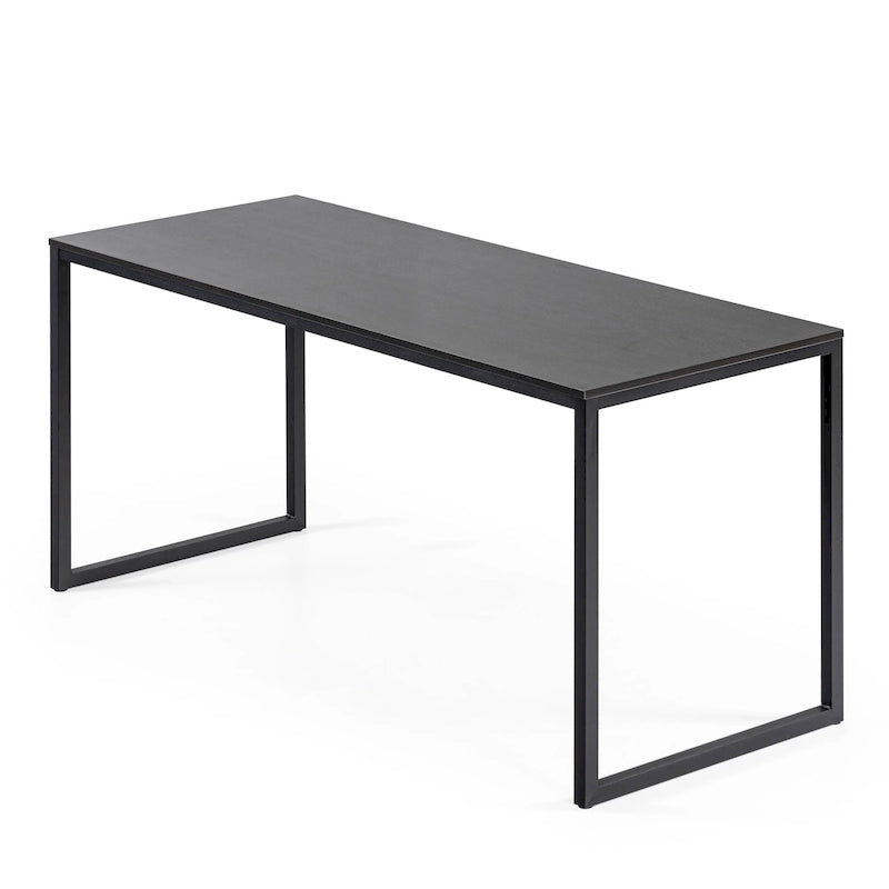 Escritorio con estructura metálica de 63" de color natural/marrón/negro con tablero grueso