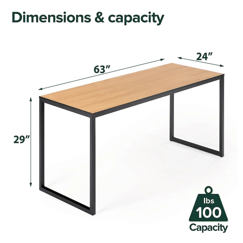 Escritorio con estructura metálica de 63" de color natural/marrón/negro con tablero grueso