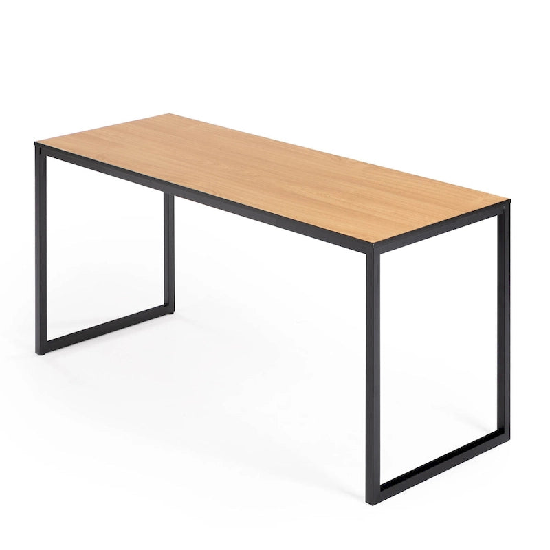 Escritorio con estructura metálica de 63" de color natural/marrón/negro con tablero grueso