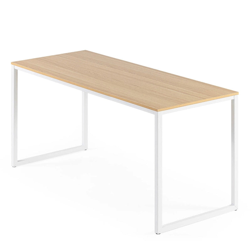 Escritorio con estructura metálica de 63" de color natural/marrón/negro con tablero grueso