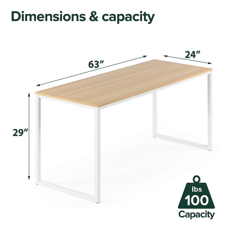Escritorio con estructura metálica de 63" de color natural/marrón/negro con tablero grueso