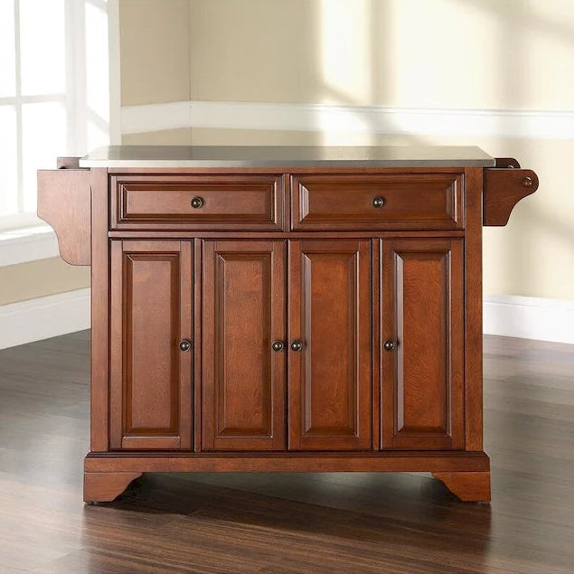 Crosley LaFayette Stainless Steel Top Kitchen Island in Classic Cherry Finish - 51.5 W x 18 D x 36 H