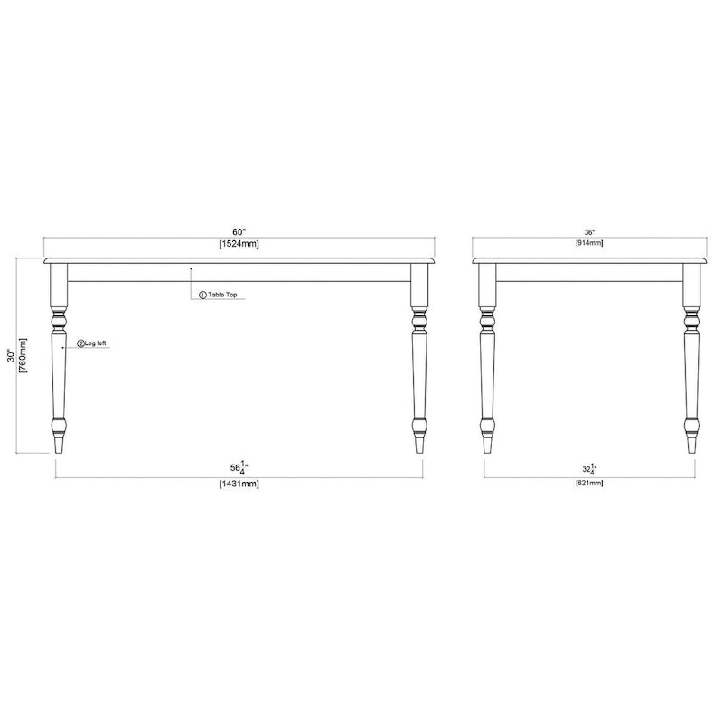 Mesa de comedor rectangular Windsor - Crema