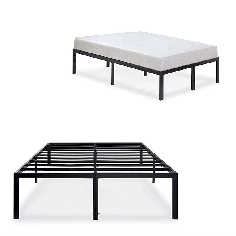 Base de cama de plataforma de metal negro de alta resistencia, tamaño completo, con 18 pulgadas de alto