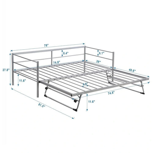 Sofá cama de metal tamaño individual negro/plateado con nido ajustable desplegable, asientos para 2