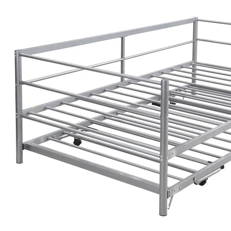 Sofá cama de metal tamaño individual negro/plateado con nido ajustable desplegable, asientos para 2