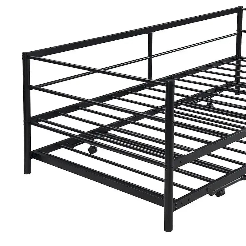 Sofá cama de metal tamaño individual negro/plateado con nido ajustable desplegable, asientos para 2