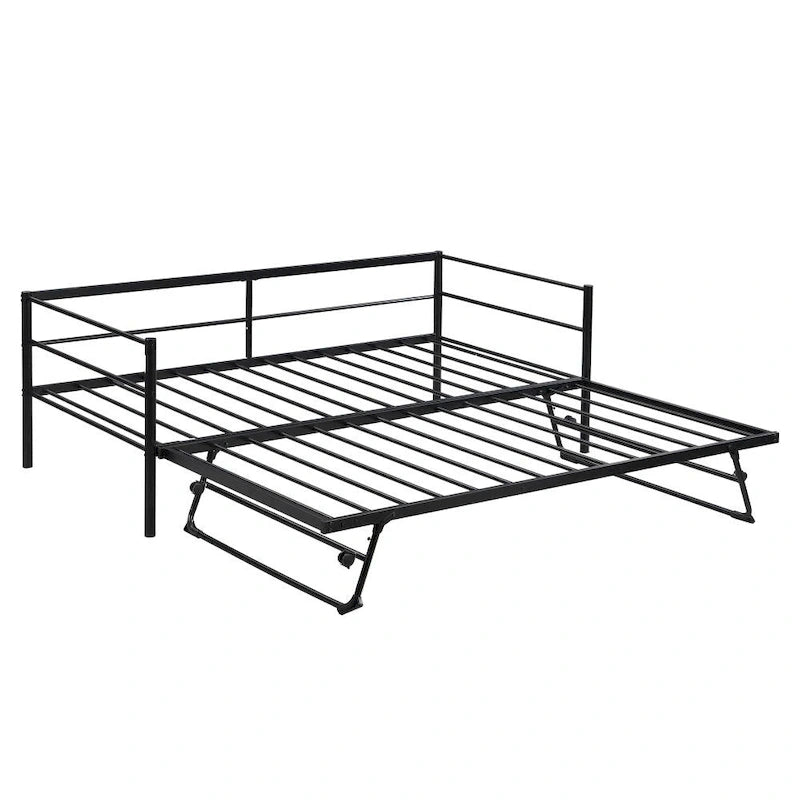 Sofá cama de metal tamaño individual negro/plateado con nido ajustable desplegable, asientos para 2