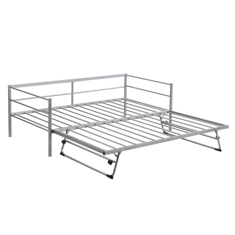Sofá cama de metal tamaño individual negro/plateado con nido ajustable desplegable, asientos para 2
