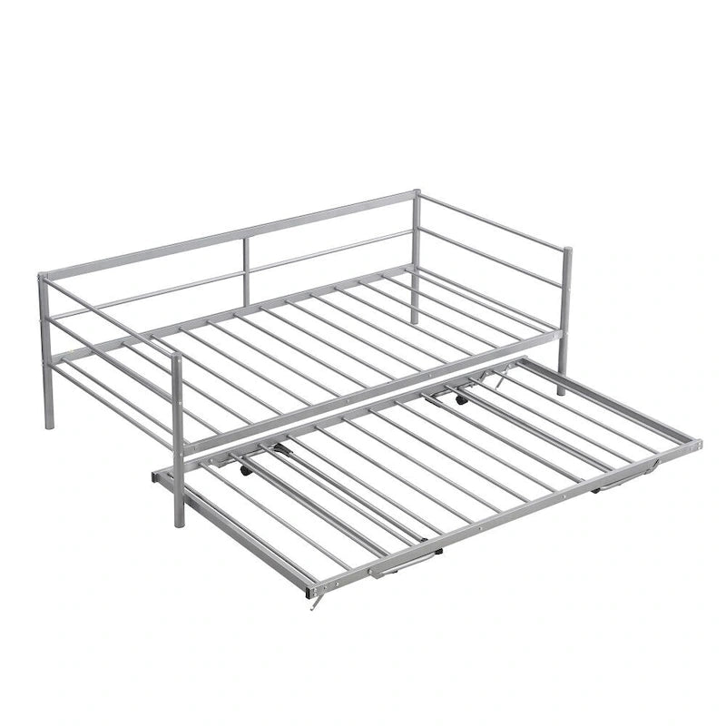 Sofá cama de metal tamaño individual negro/plateado con nido ajustable desplegable, asientos para 2