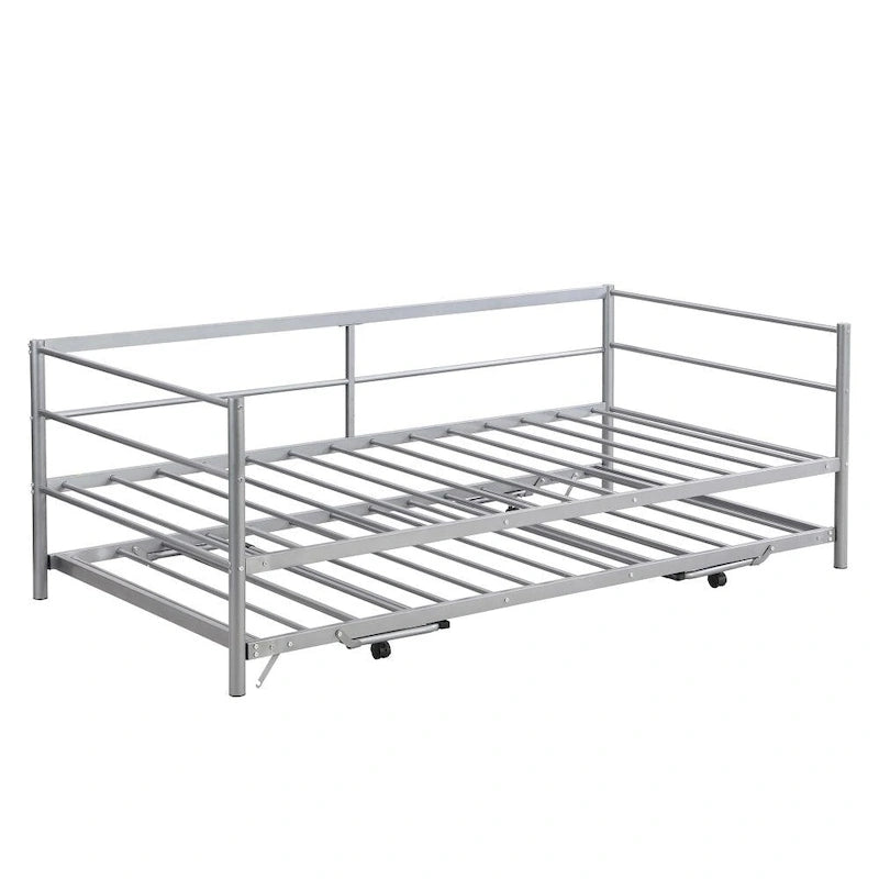 Sofá cama de metal tamaño individual negro/plateado con nido ajustable desplegable, asientos para 2