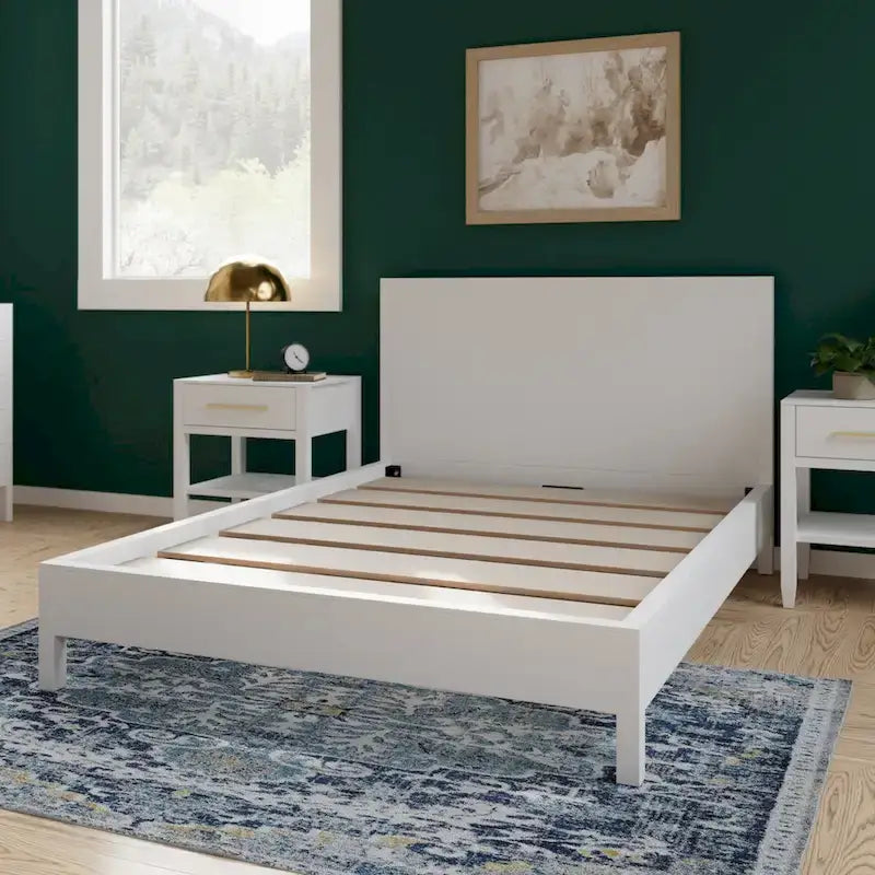 Cama de plataforma de madera con cabecero