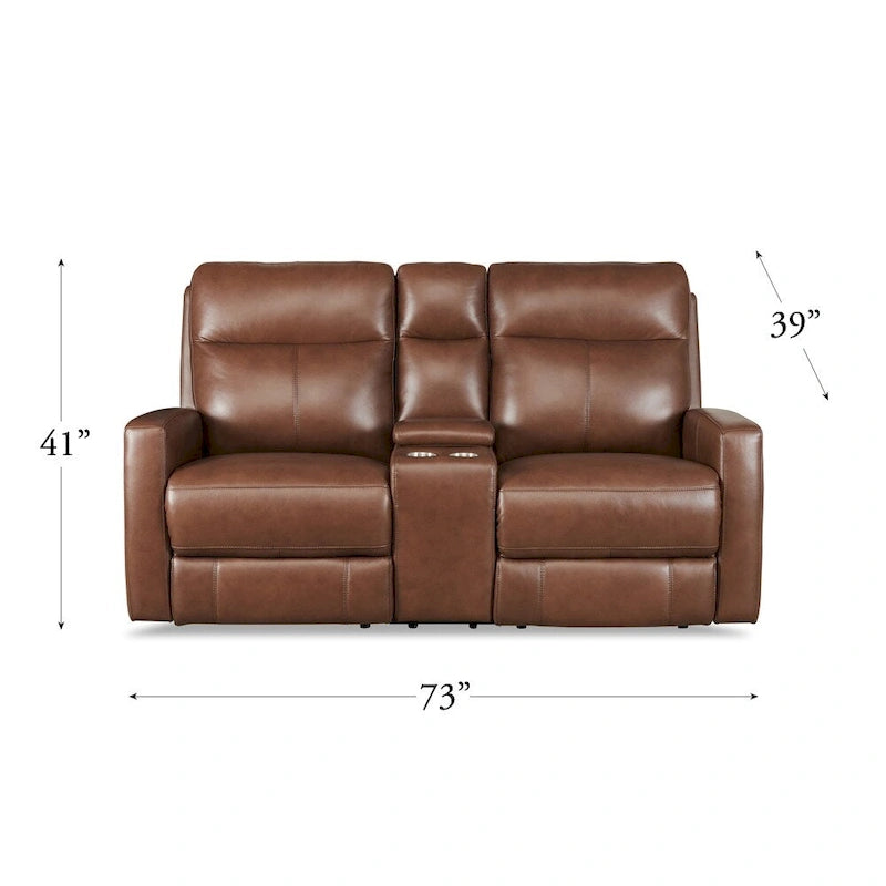 Sofá reclinable eléctrico y sofá de dos plazas de cuero flor color café/pecan con gravedad cero y reposacabezas ajustable