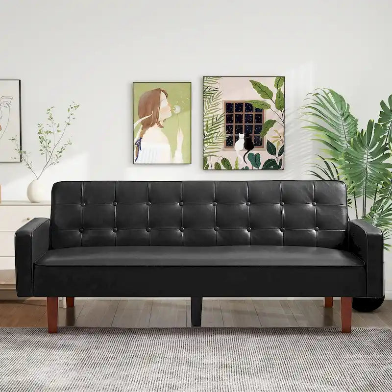 Sofá cama convertible de 3 plazas de piel sintética de 188.9 cm con respaldo ajustable