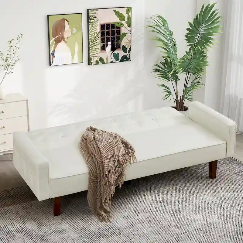 Sofá cama convertible de 3 plazas de piel sintética de 188.9 cm con respaldo ajustable