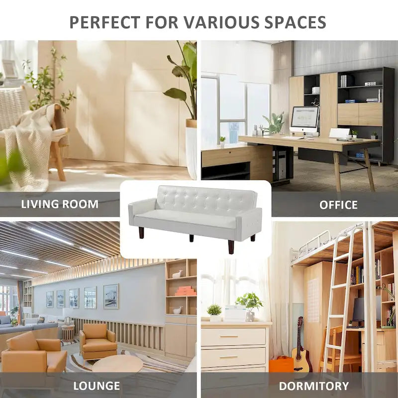 Sofá cama convertible de 3 plazas de piel sintética de 188.9 cm con respaldo ajustable