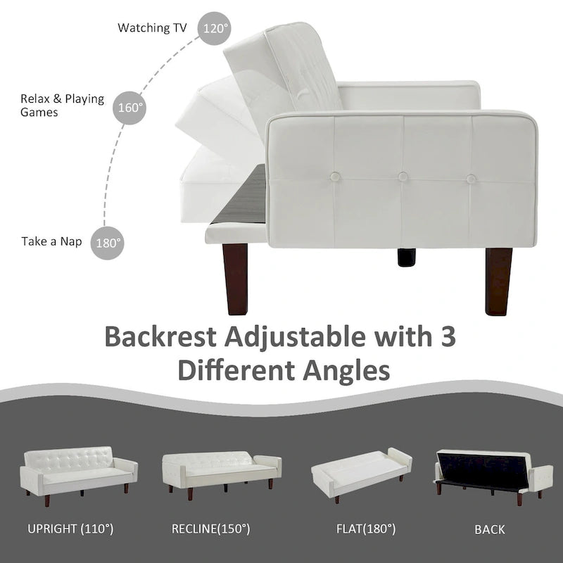 Sofá cama convertible de 3 plazas de piel sintética de 188.9 cm con respaldo ajustable