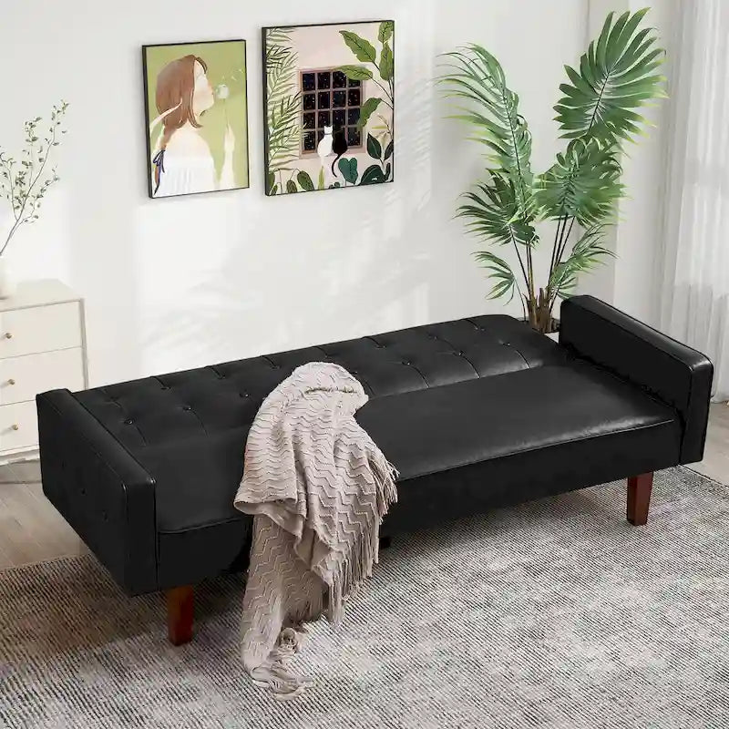 Sofá cama convertible de 3 plazas de piel sintética de 188.9 cm con respaldo ajustable