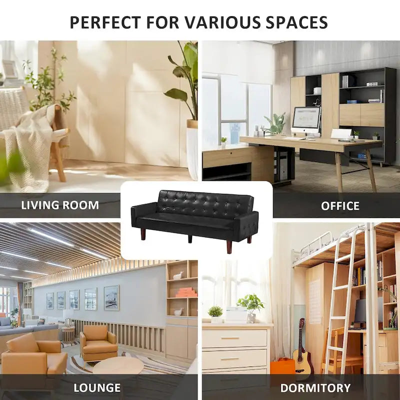 Sofá cama convertible de 3 plazas de piel sintética de 188.9 cm con respaldo ajustable