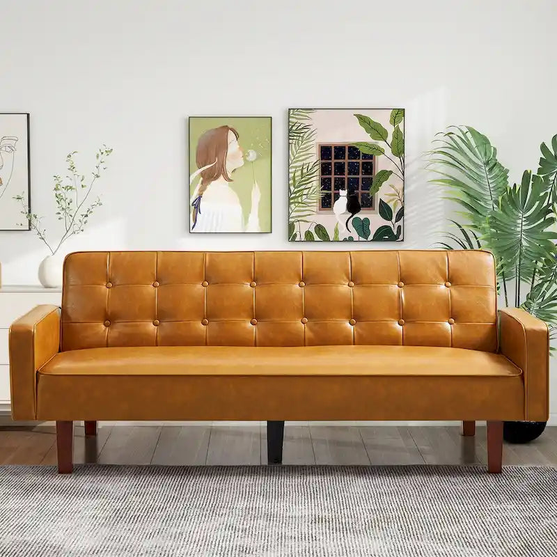 Sofá cama convertible de 3 plazas de piel sintética de 188.9 cm con respaldo ajustable