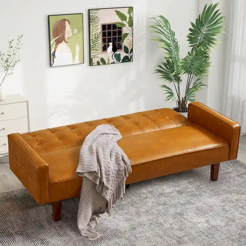 Sofá cama convertible de 3 plazas de piel sintética de 188.9 cm con respaldo ajustable