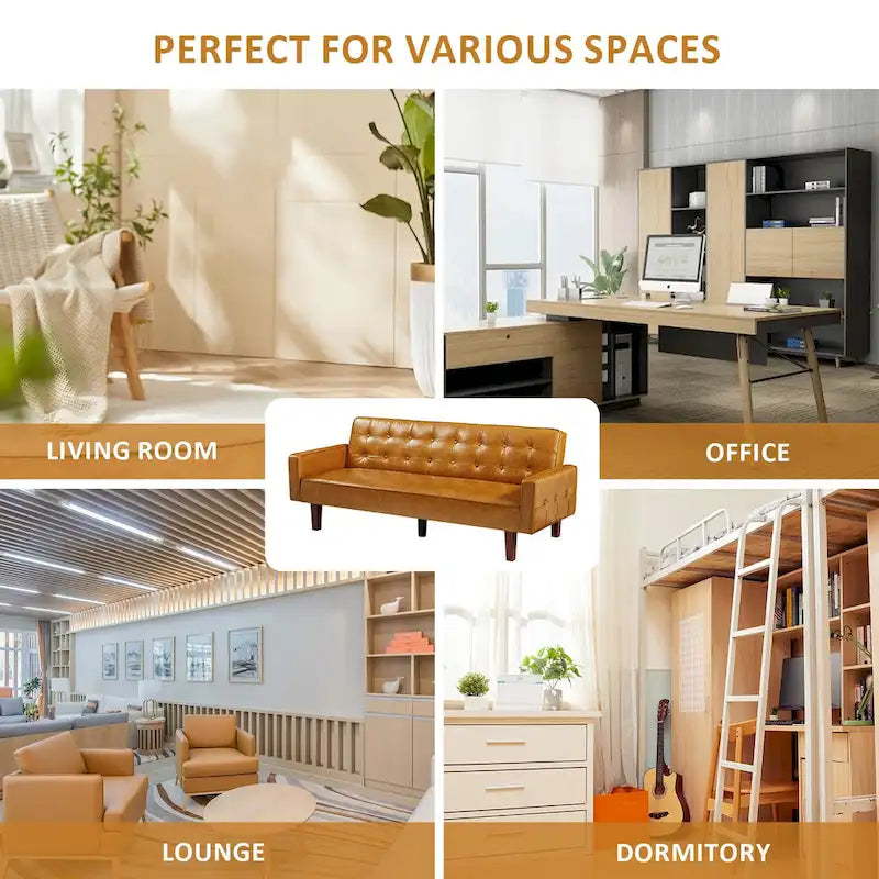 Sofá cama convertible de 3 plazas de piel sintética de 188.9 cm con respaldo ajustable