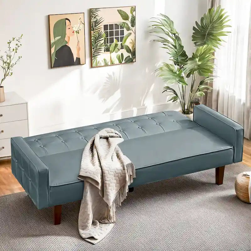 Sofá cama convertible de 3 plazas de piel sintética de 188.9 cm con respaldo ajustable