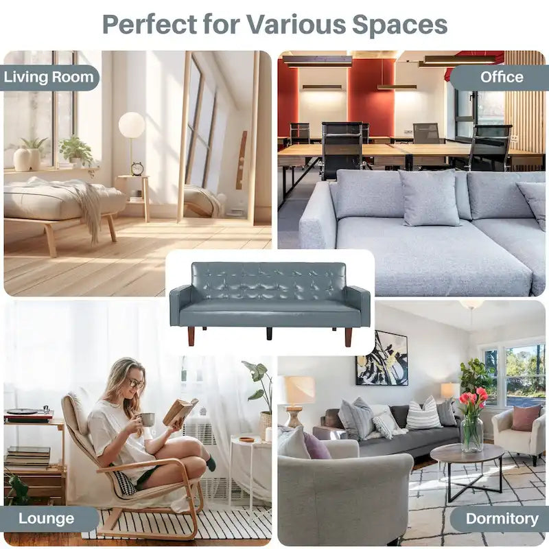 Sofá cama convertible de 3 plazas de piel sintética de 188.9 cm con respaldo ajustable