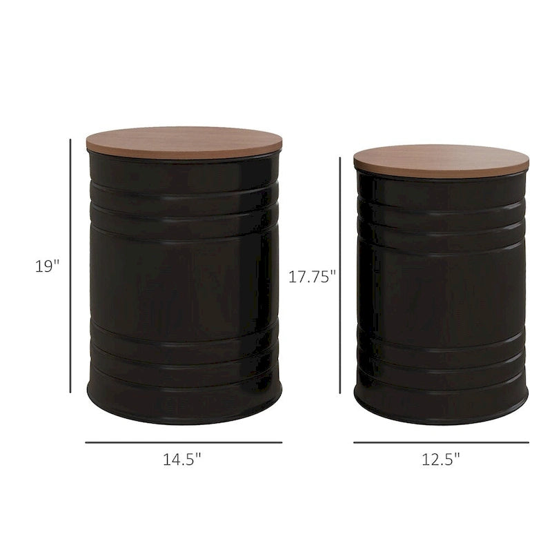 Mesitas Auxiliares Metálicas Anidables con Tapa de Madera (Juego de 2)