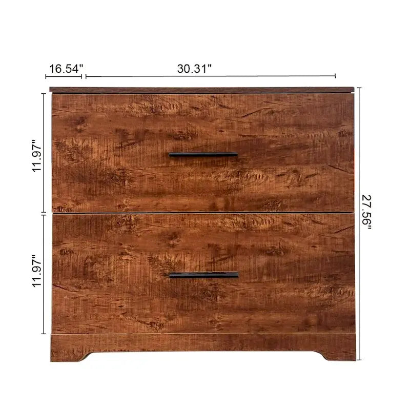 Archivador lateral de 2 cajones (Negro/Marrón) con soporte superior para impresora