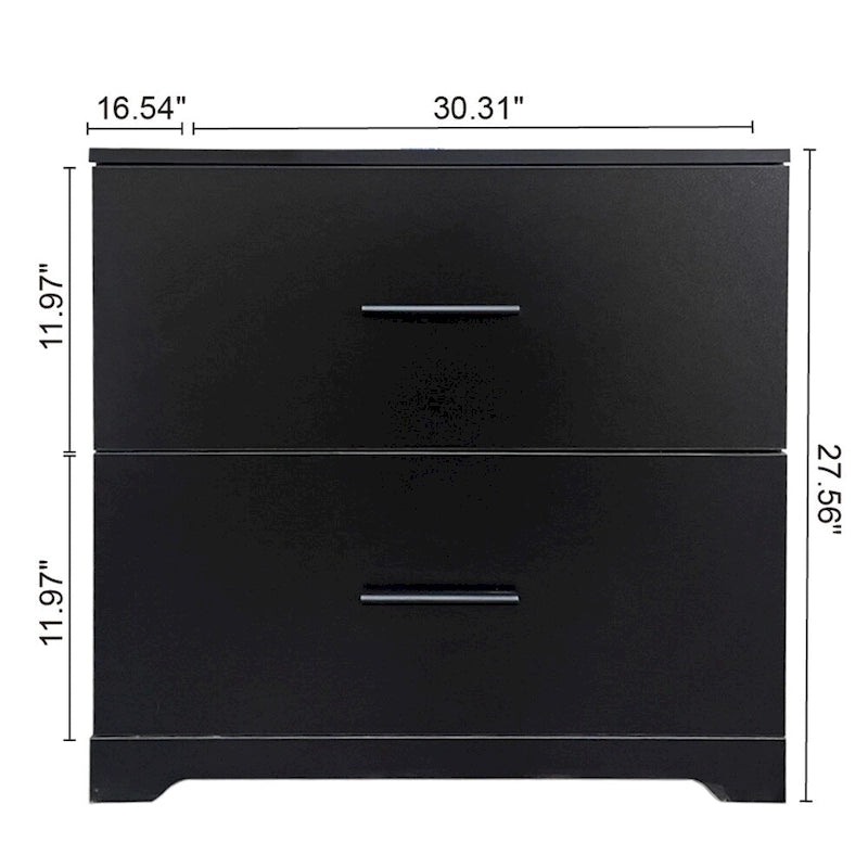Archivador lateral de 2 cajones (Negro/Marrón) con soporte superior para impresora