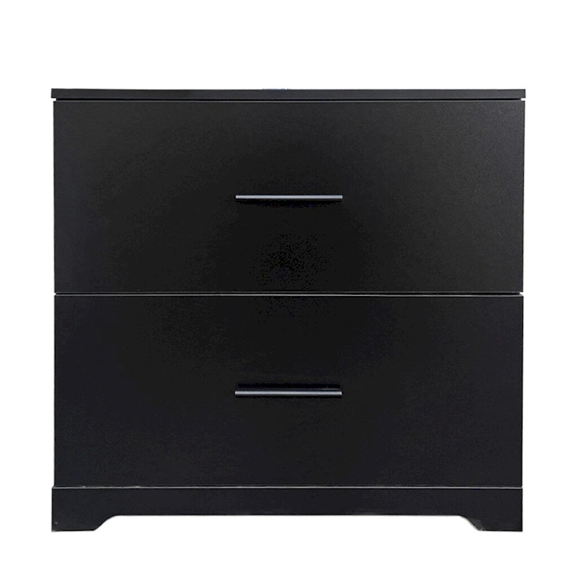 Archivador lateral de 2 cajones (Negro/Marrón) con soporte superior para impresora