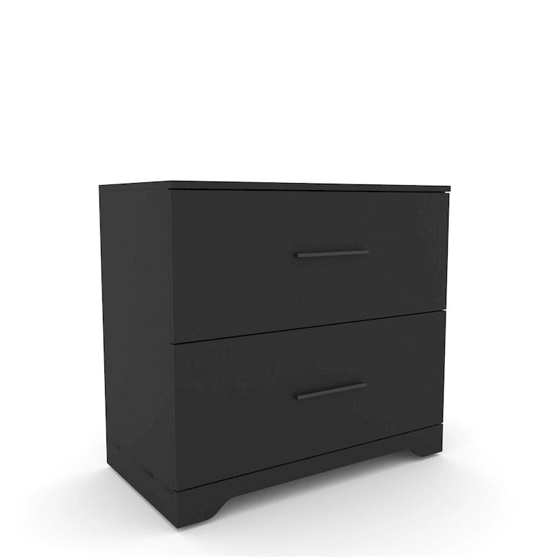 Archivador lateral de 2 cajones (Negro/Marrón) con soporte superior para impresora