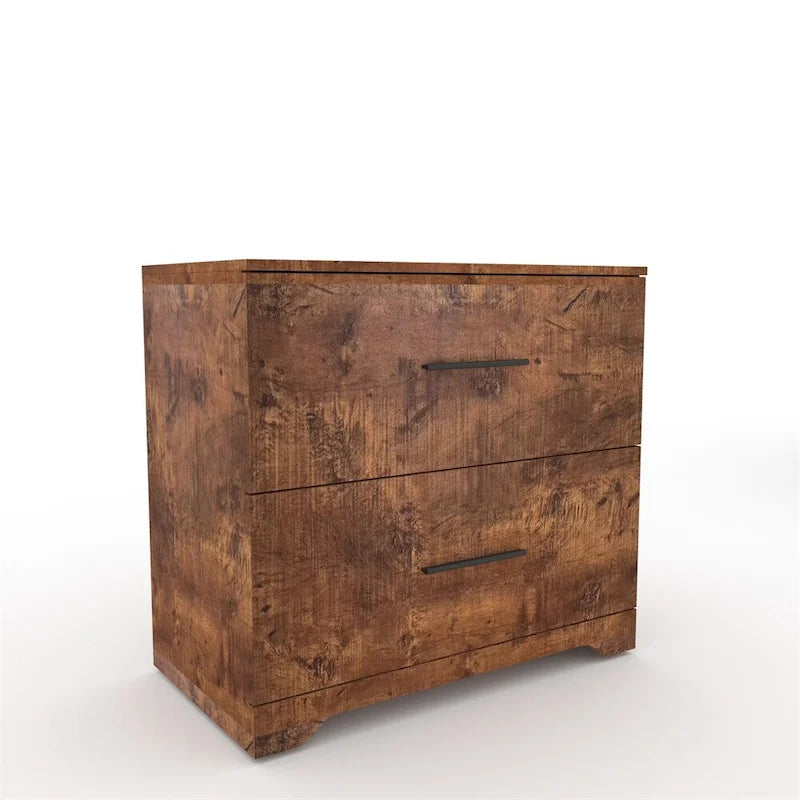 Archivador lateral de 2 cajones (Negro/Marrón) con soporte superior para impresora