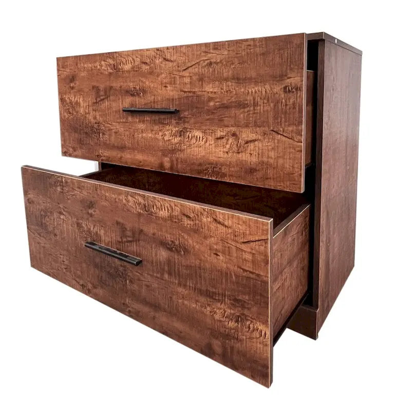 Archivador lateral de 2 cajones (Negro/Marrón) con soporte superior para impresora