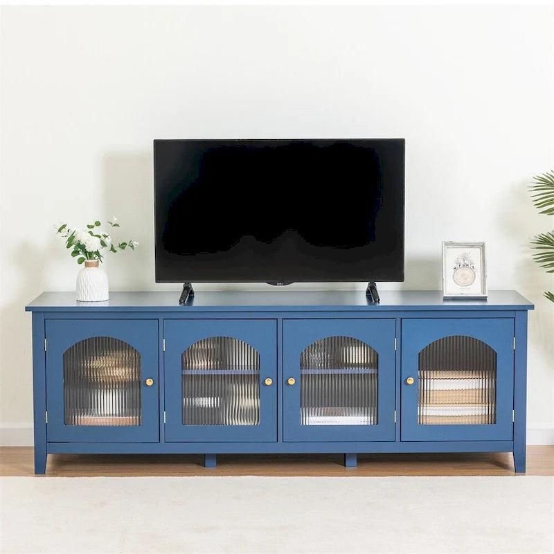 Mueble TV de 71" con estructura de madera maciza, puerta de cristal Changhong, tirador de metal