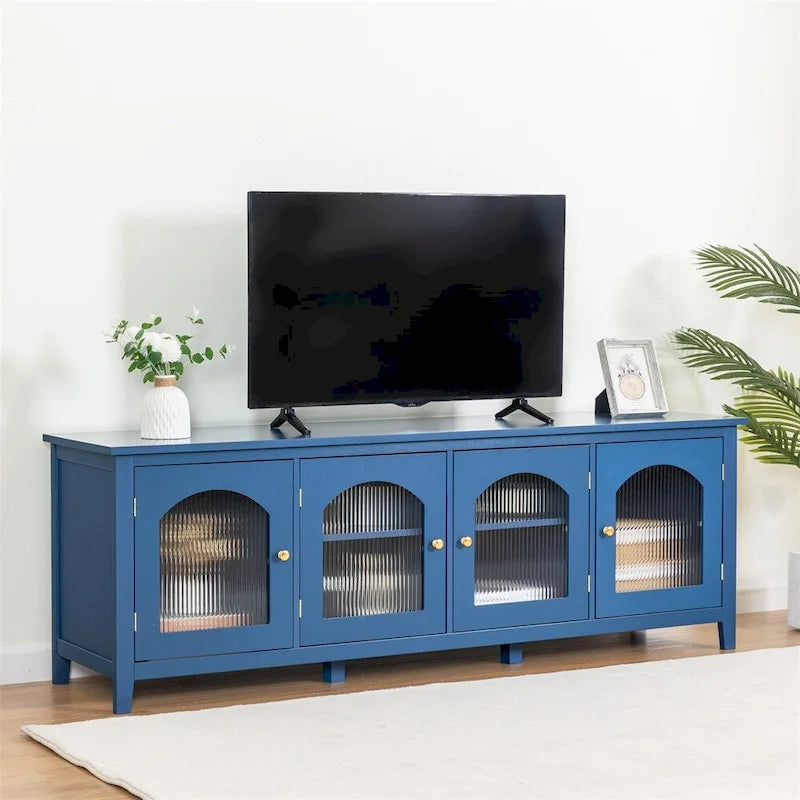 Mueble TV de 71" con estructura de madera maciza, puerta de cristal Changhong, tirador de metal