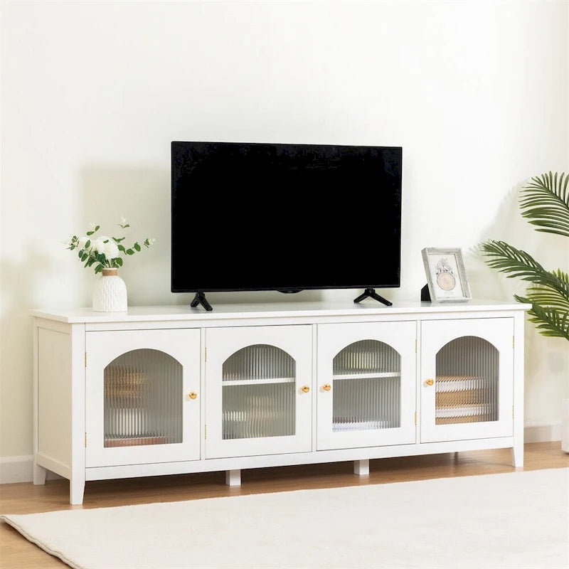 Mueble TV de 71" con estructura de madera maciza, puerta de cristal Changhong, tirador de metal