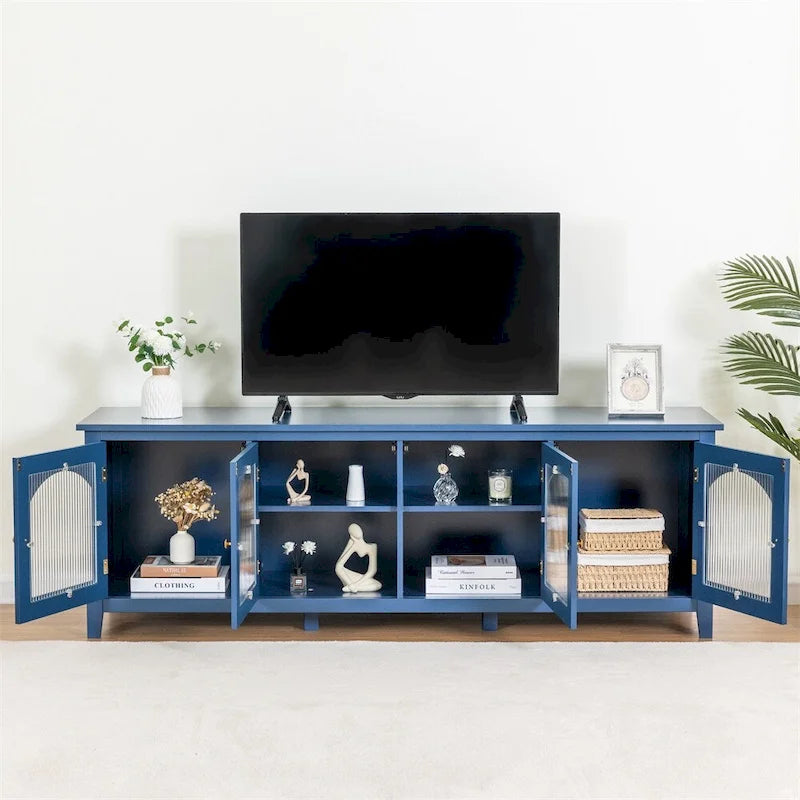 Mueble TV de 71" con estructura de madera maciza, puerta de cristal Changhong, tirador de metal