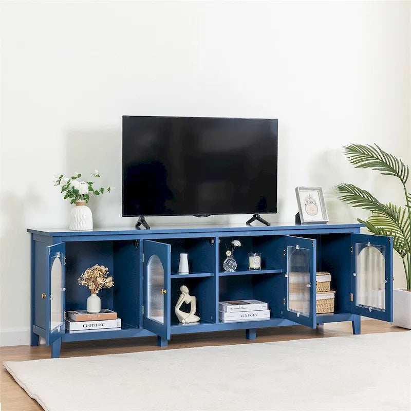 Mueble TV de 71" con estructura de madera maciza, puerta de cristal Changhong, tirador de metal